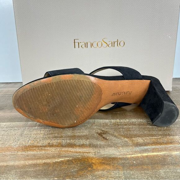 Franco Sarto Rumi Black Suede Open Toe Sandal Heels- Size 8.5 - Picture 3 of 4